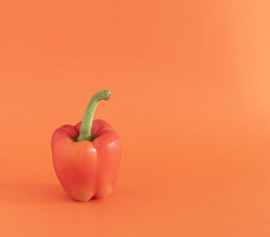 Kırmızı biber turuncu arka planda izole edilmiş. Düz çizgi. Minimum tasarım. yüksek kaliteli fotoğraf