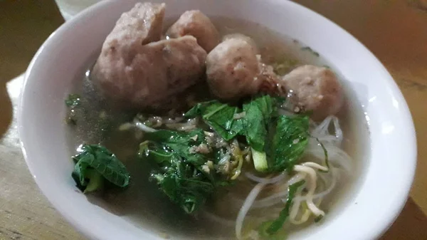 Délicieux Plats Indonésiens Boulettes Viande Bakso Sur Bol — Photo