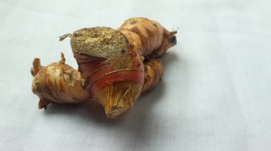 Beyaz arkaplanda Lengkuas veya laos veya galangal