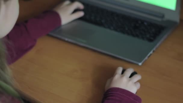 Teenage Girl Long Hair Plays Video Games Laptop Her Room — 图库视频影像