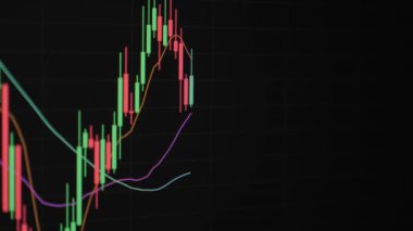Business candle stick graph chart of stock market investment trading. Charts of price changes in the stock market. Trend of graph abstract bull market design. The concept of cryptocurrency and bitcoin
