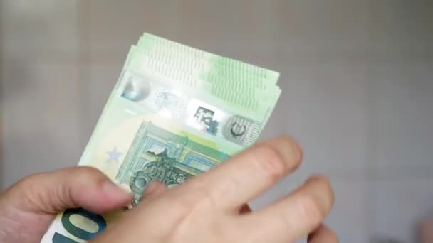 Womens Hands 100 Euro Bills Girl Counts Stack Money High — Video