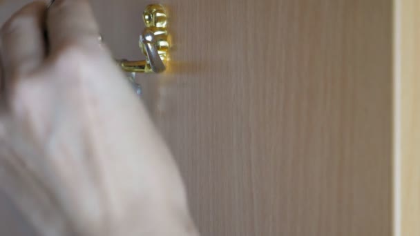 Womans Hand Hangs Bunch Keys Cabinet Hook Hallway Girl Went — 图库视频影像