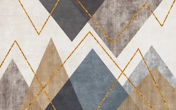 Abstract retro style geometric stitching carpets, wallpaper, triangular patterns, golden lines