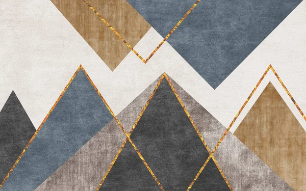 Abstract retro style geometric stitching carpets, wallpaper, triangular patterns, golden lines