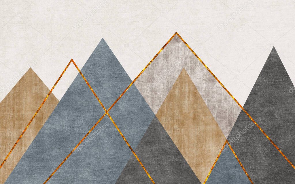 Abstract retro style geometric stitching carpets, wallpaper, triangular patterns, golden lines