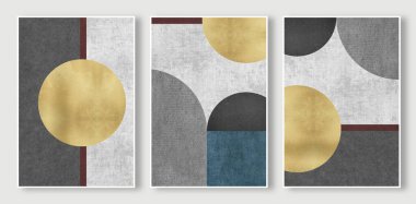 Basit stil geometrik renk bloğu sanat deseni, soyut altın çizgi duvar tasarımı
