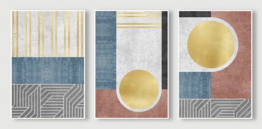 Basit stil geometrik renk bloğu sanat deseni, soyut altın çizgi duvar tasarımı