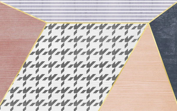 Abstract geometric carpet, gold lines and gray background, modern carpet design