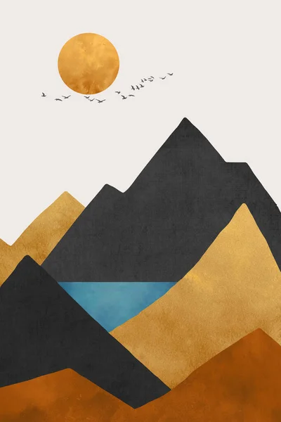 Abstract geometric watercolor mountain pattern, creative art wall design