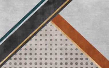 Soyut geometrik halı, altın çizgiler ve gri arkaplan, modern halı tasarımı