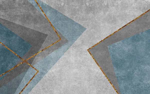 Abstract geometric carpet, gold lines and gray background, modern carpet design