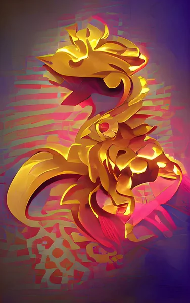 dragon with golden wings and gold, vector illustration