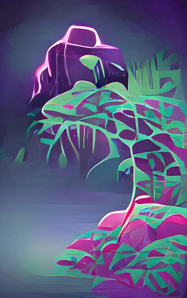 Cartoon nature landscape, background for game design, vertical format for mobile phone screen. NFT nonfungible token. illustration.