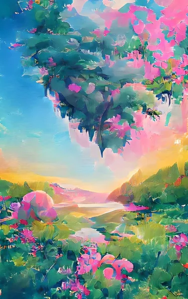 The Fairy Land. Video Game\'s Digital CG Artwork, Concept Illustration, Realistic Cartoon Style Background. NFT nonfungible token. illustration.