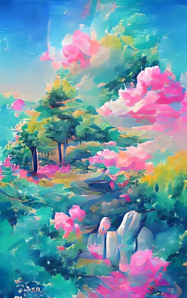 The Fairy Land. Video Game\'s Digital CG Artwork, Concept Illustration, Realistic Cartoon Style Background. NFT nonfungible token. illustration.
