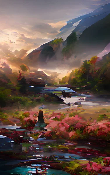 The Fairy Land. Video Game\'s Digital CG Artwork, Concept Illustration, Realistic Cartoon Style Background. NFT nonfungible token. illustration.