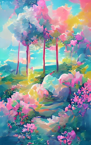 The Fairy Land. Video Game\'s Digital CG Artwork, Concept Illustration, Realistic Cartoon Style Background. NFT nonfungible token. illustration.