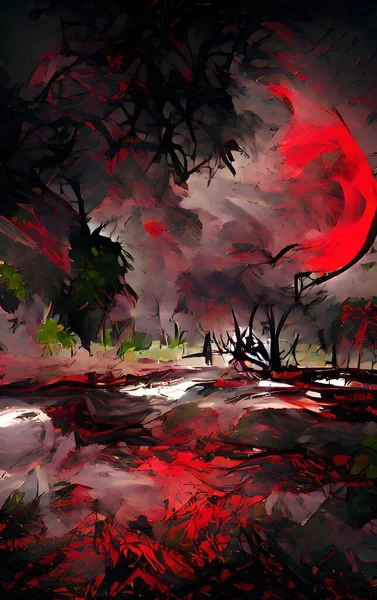 Mobile format background with moon, sun, mountains, day, night, sky and forest. Wallpaper illustrations. Nature Fairy Land Background NFT - non-fungible token