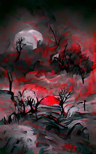 Mobile format background with moon, sun, mountains, day, night, sky and forest. Wallpaper illustrations. Nature Fairy Land Background NFT - non-fungible token