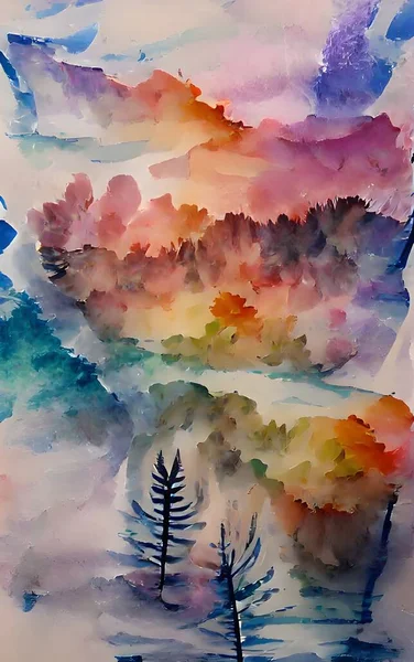 colorful autumn leaves, watercolor painting
