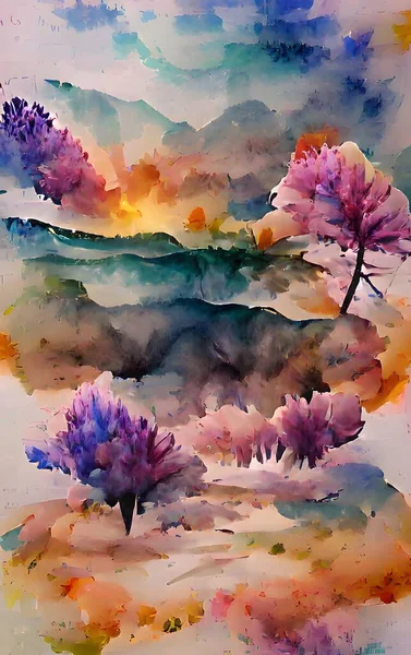 watercolor painting of abstract flowers in the water.