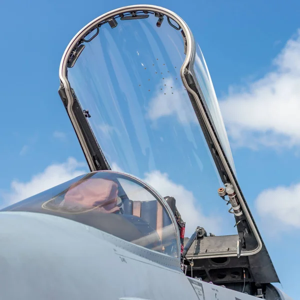 Open canopy of F-18 Hornet fighter jet aircraft