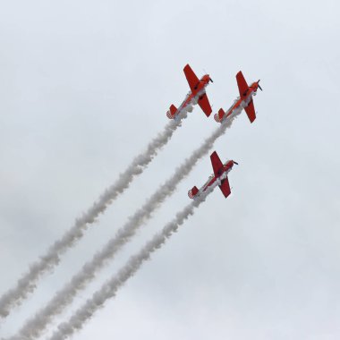 KAUNAS / LITHUANIA - 10 Ağustos 2019: Litvanyalı akrobatik takım ANBO 100 yıl Litvanya havacılık hava gösterisinde Aleksotas havaalanında sergilendi