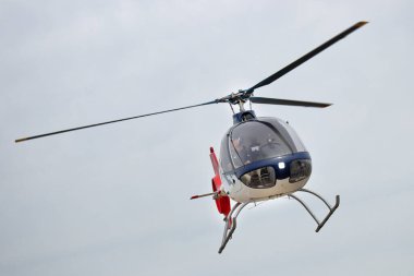 KAUNAS / LITHUANIA - August 10, 2019: Guimbal Cabri G2 two-seat light helicopter LY-CJB at S. Darius and S. Girnas Airport in Aleksotas, Kaunas, Lithuania