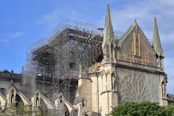 Cathedral Notre Dame Paris Fire Reconstruction Scaffolding — Stok fotoğraf