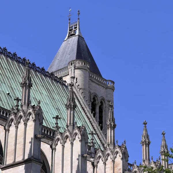 Gothic architecture of the Basilica of Saint-Denis, a large former medieval abbey church and present cathedral in the city of Saint-Denis, a northern suburb of Paris