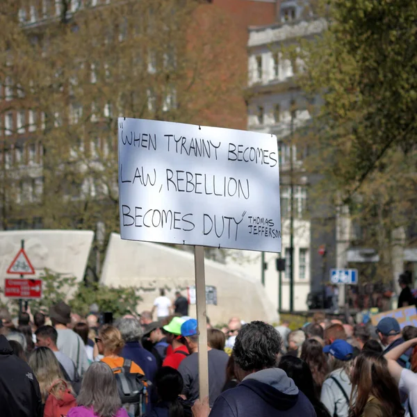 London April 2021 Unite Freedom Protest Covid Sceptics Demonstrators Opposing — Stock fotografie