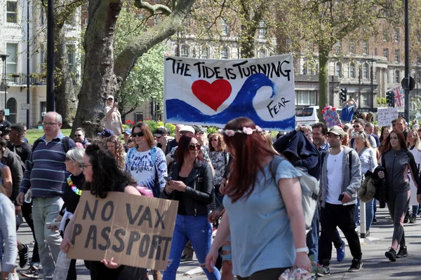 London April 2021 Unite Freedom Protest Covid Sceptics Demonstrators Opposing — Stock fotografie