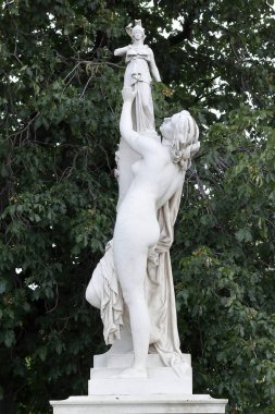 Paris / France - June 10 2019: Statue of Cassandra seeking the protection of Pallas by Aime Millet at Tuileries garden