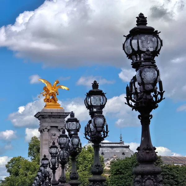Paris France June 2019 Gilded Fames Sculptures Decorative Lamps Alexander — Foto Stock