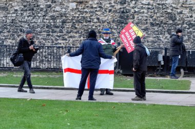 London, UK - December 30, 2020: Brexit protester in the Abingdon Street Gardens, London, UK