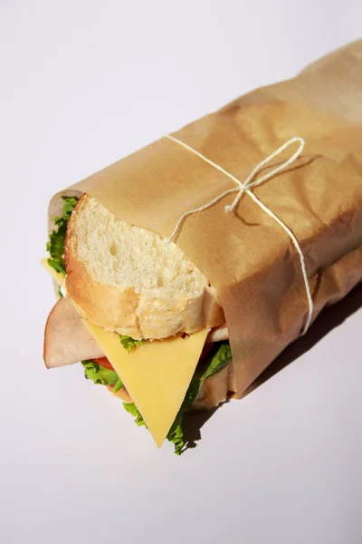 Close Sandwich Ham Cheese White Background — Zdjęcie stockowe
