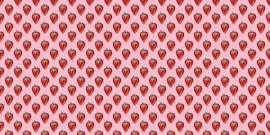 Pembe arka planda çilekli kusursuz desen. Vektör illüstrasyonu