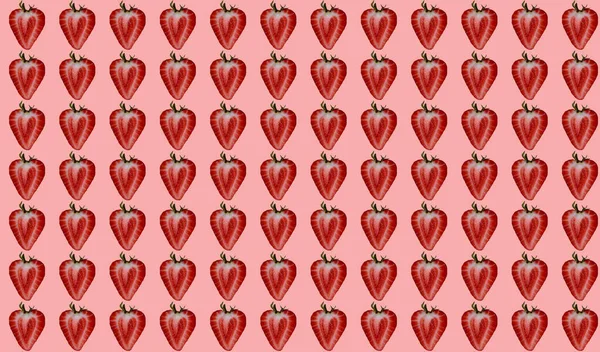 Pembe arka planda çilekli kusursuz desen. Vektör illüstrasyonu