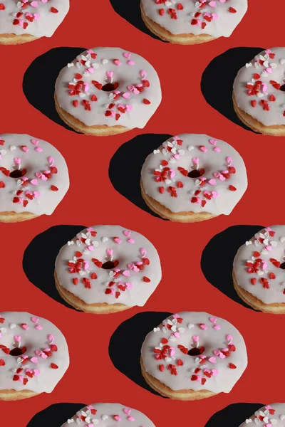 Donuts Glaze Sprinkles Red Background — Foto de Stock