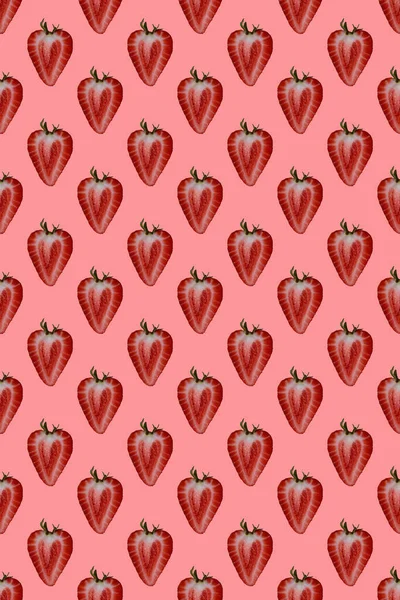 Nahtloses Muster Mit Erdbeeren Auf Rosa Hintergrund Vektorillustration — Stockfoto