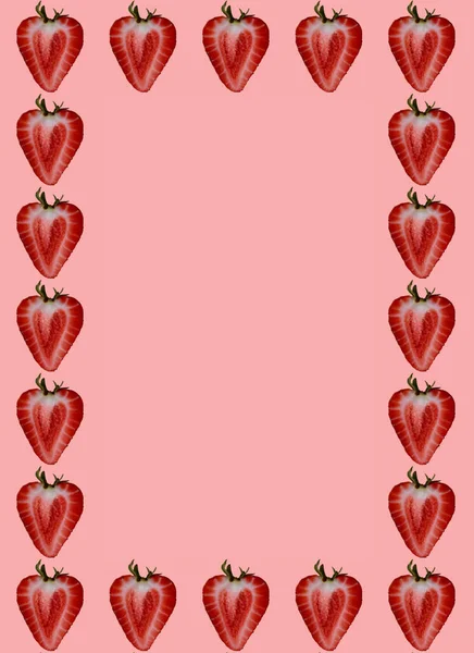 Strawberries Frame Pink Background Vector Illustration — Foto de Stock