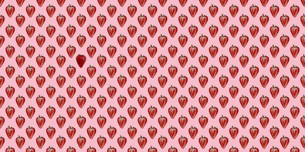 Pembe arka planda çilekli kusursuz desen. Vektör illüstrasyonu