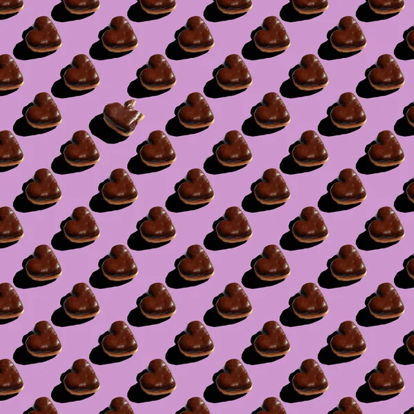 Pattern Chocolate Donuts Pink Background — Stockfoto