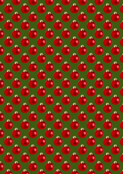 Modello Palline Natale Rosso Senza Cuciture Sfondo Verde Foto Alta — Foto Stock