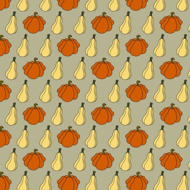 Kusursuz balkabağı desenli el çizimi, yeşil arka plan. Yüksek kalite fotoğraf