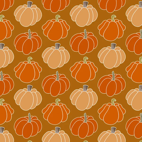 Senza Soluzione Continuità Modello Zucca Illustrazione Disegnato Mano Sfondo Colorato — Foto Stock