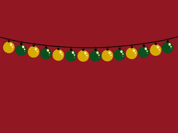 Ілюстрація Висячих Жовтих Зелених Різдвяних Кульок Червоному Тлі Високоякісна Фотографія — стокове фото
