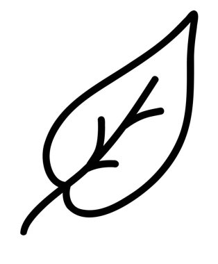 Basit bir yaprağın siyah çizgi çizimi, beyaz arkaplan 