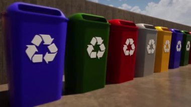 Renkli Çöp Geri Dönüşüm Kutuları Canlandırması